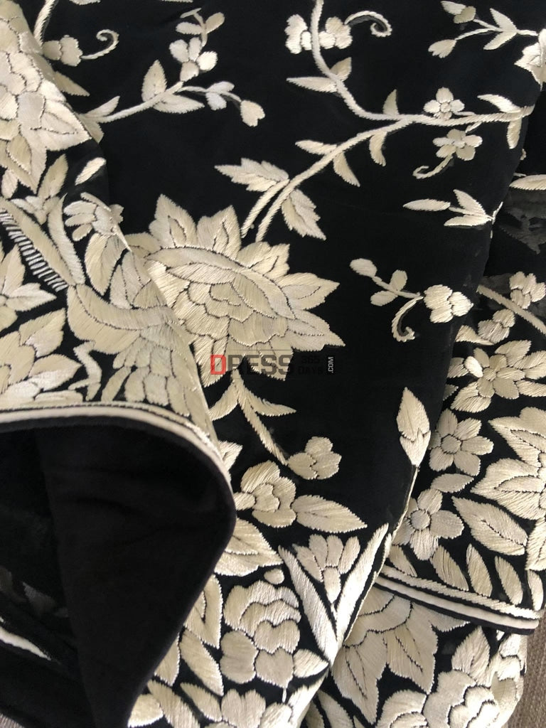 Black Parsi Gara Hand Embroidered Saree