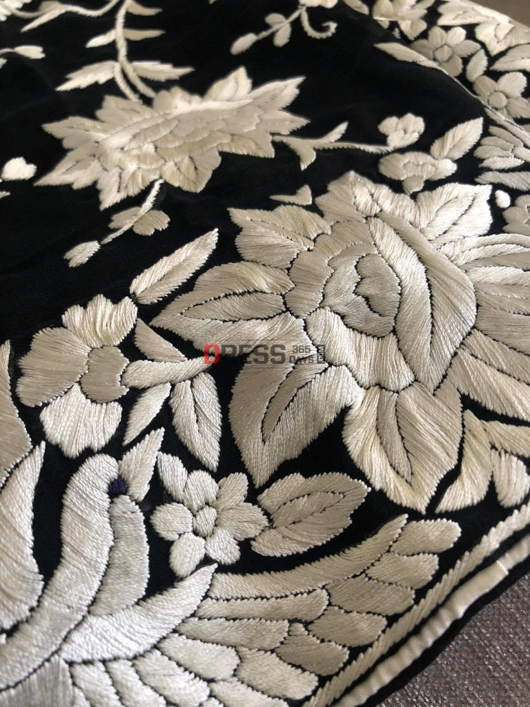Black Parsi Gara Hand Embroidered Saree
