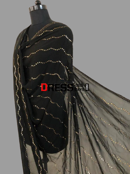 Black Pure Georgette Kamdani Dupatta - Dress365days