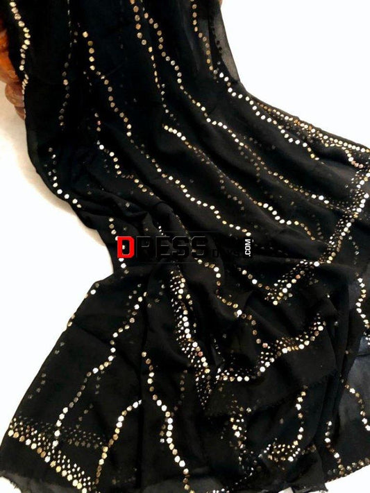 Black Pure Georgette Kamdani Dupatta Chikankari