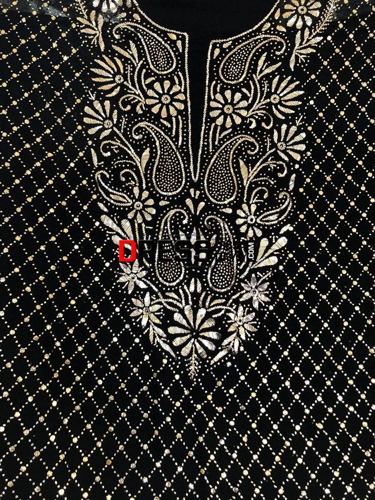 Black Pure Georgette Kamdani Suit Chikankari Suits