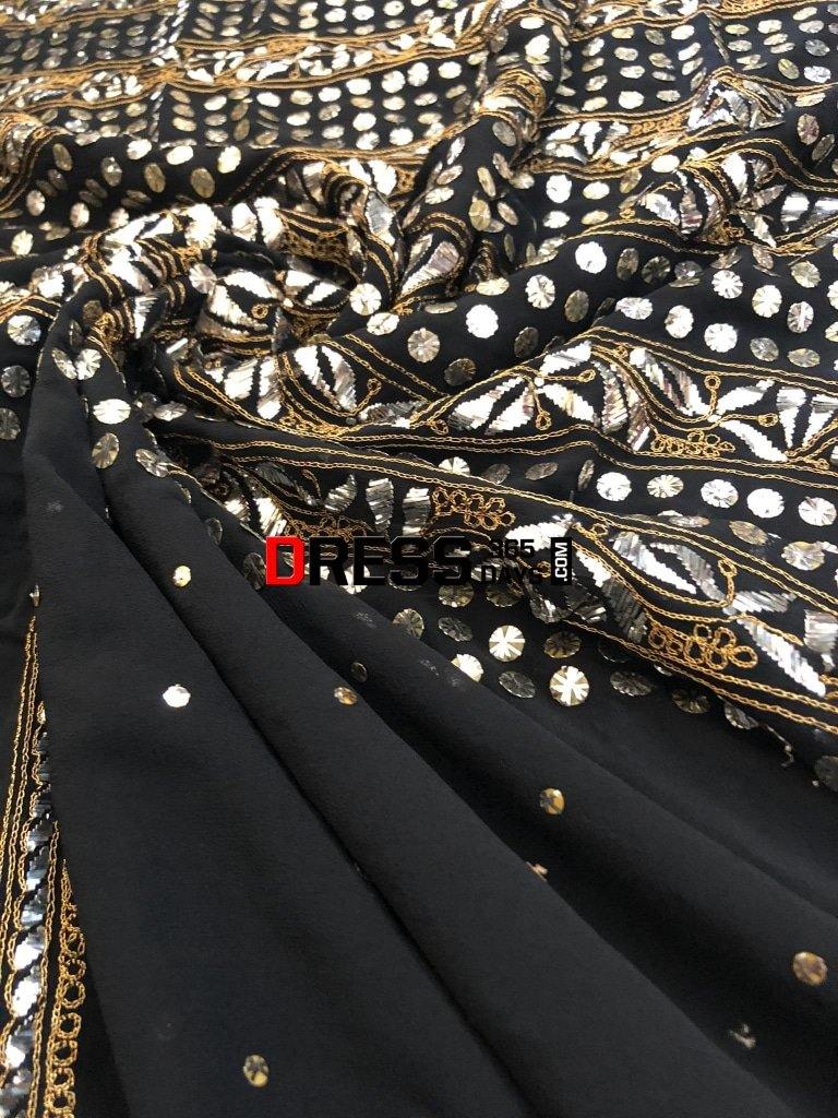Black Pure Georgette Mukaish Kamdani Suit Chikankari Suits