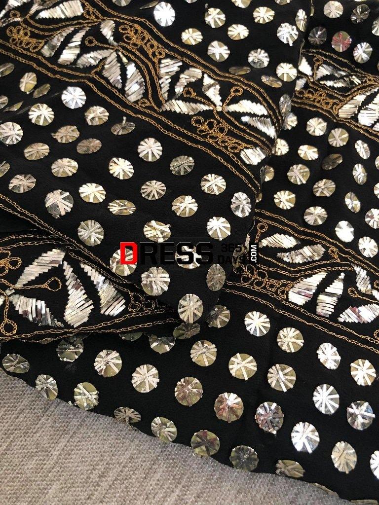 Black Pure Georgette Kamdani Suit Chikankari Suits