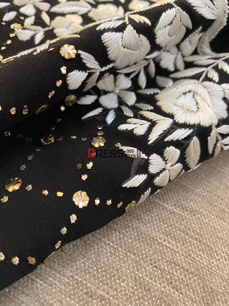 Black & White Kamdani Parsi Gara Suit Chikankari Suits
