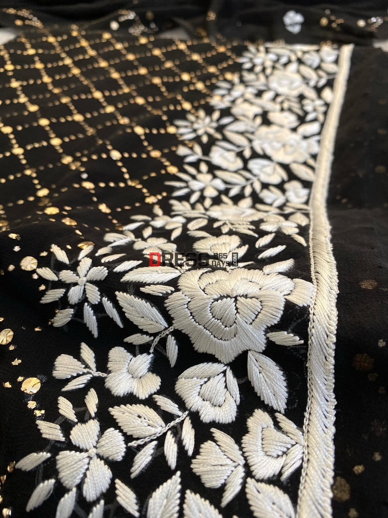 Black & White Kamdani Parsi Gara Suit Chikankari Suits