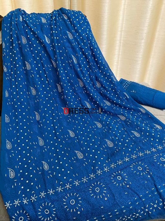 Blue Chikankari Pearl Kurta Dupatta Set Suits