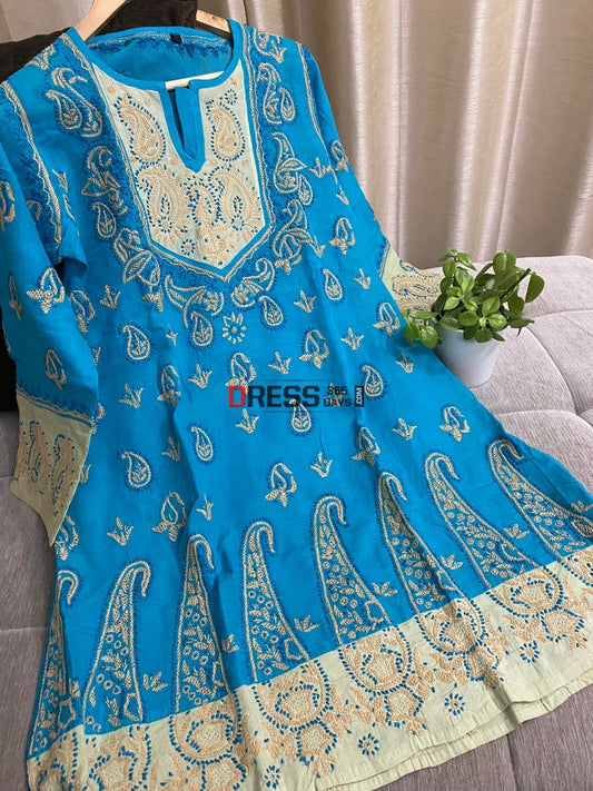 Blue Cotton Chikankari Kurti (Size- L)