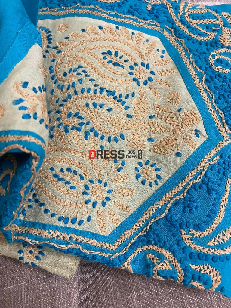 Blue Cotton Chikankari Kurti (Size- L)