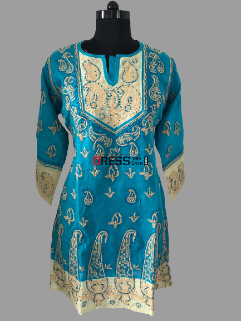 Blue Cotton Chikankari Kurti