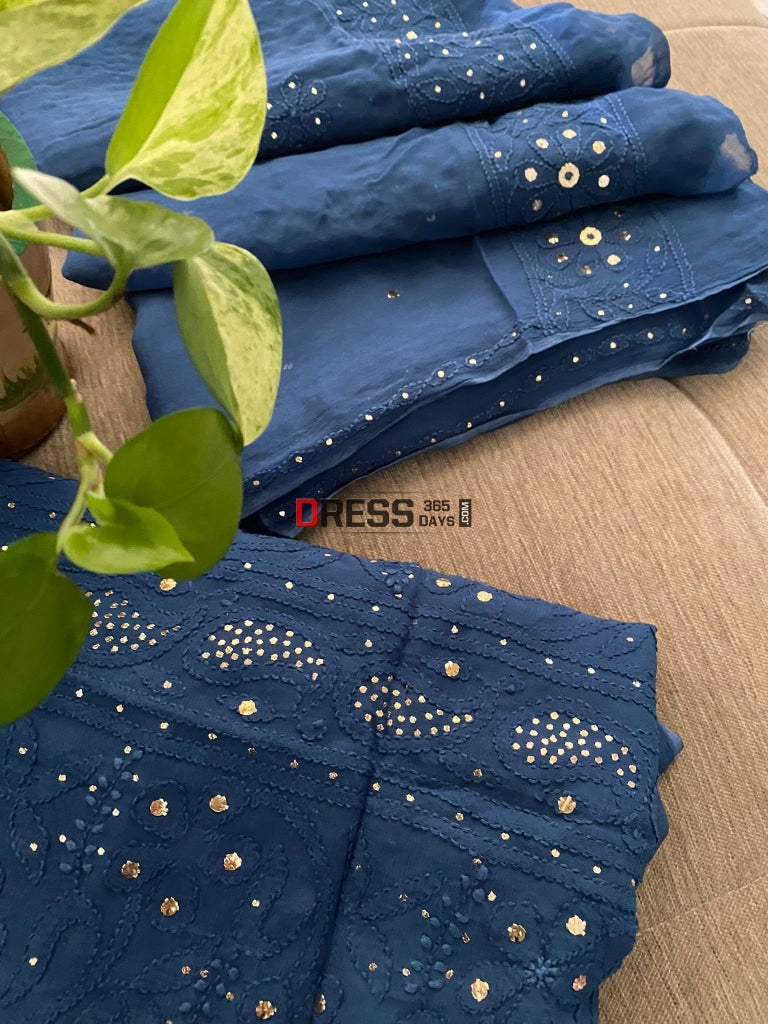 Blue Mukaish Chikankari Suit Suits