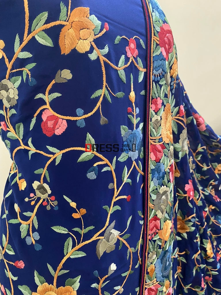 Blue Multicolour Parsi Gara Three Piece Suit Suits