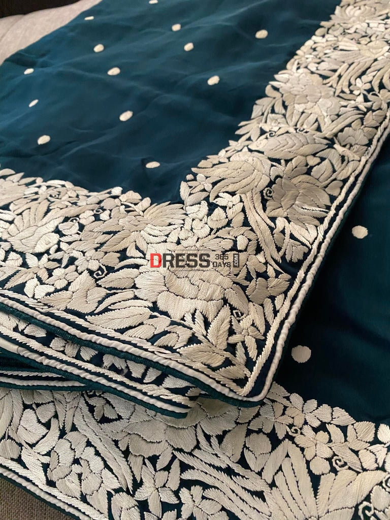 Bottle Green & Ivory Parsi Gara Saree