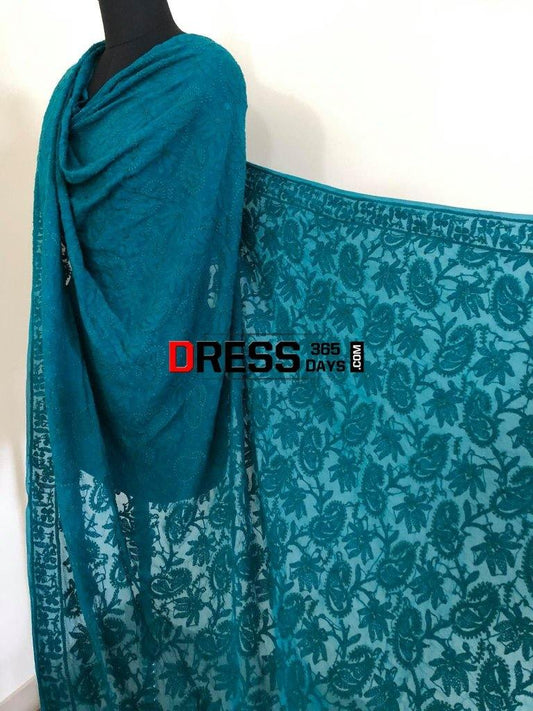 Bottle Green Lucknow Chikankari Dupatta