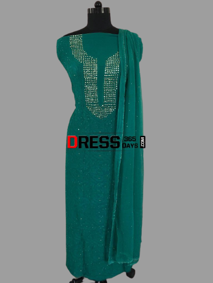 Bottle Green Lucknow Chikankari Mukaish Suit - Dress365days