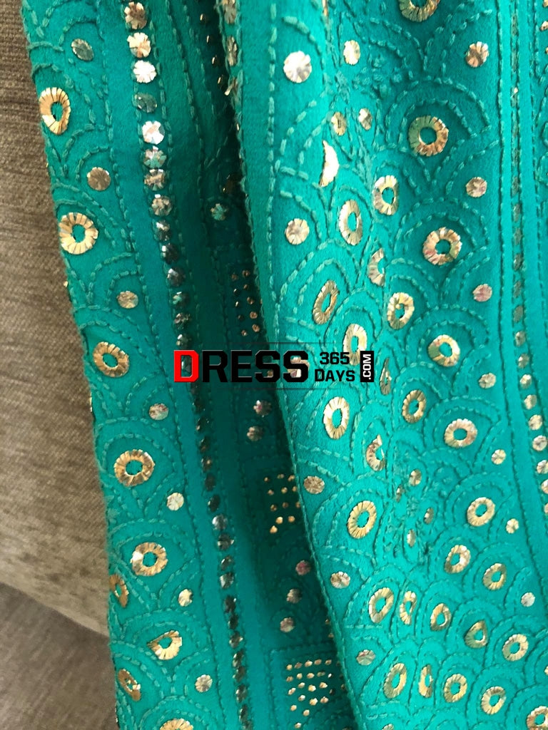 Bottle Green Ring Mukaish Lucknow Chikankari Suit Suits