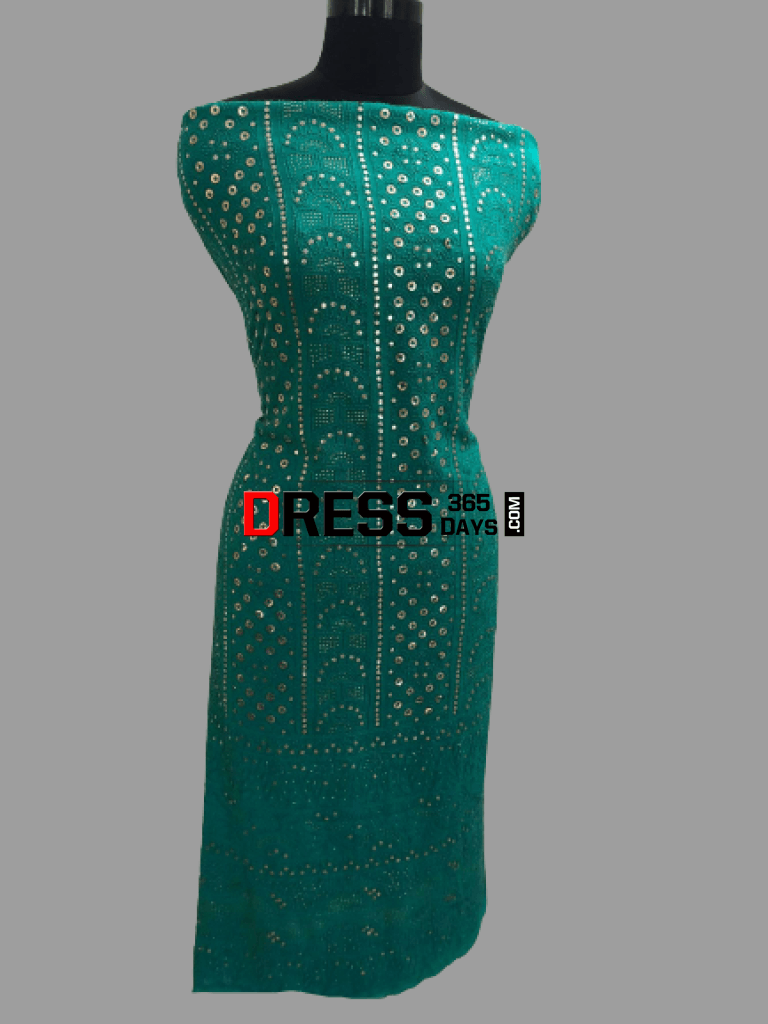 Bottle Green Ring Mukaish Lucknow Chikankari Suit Suits