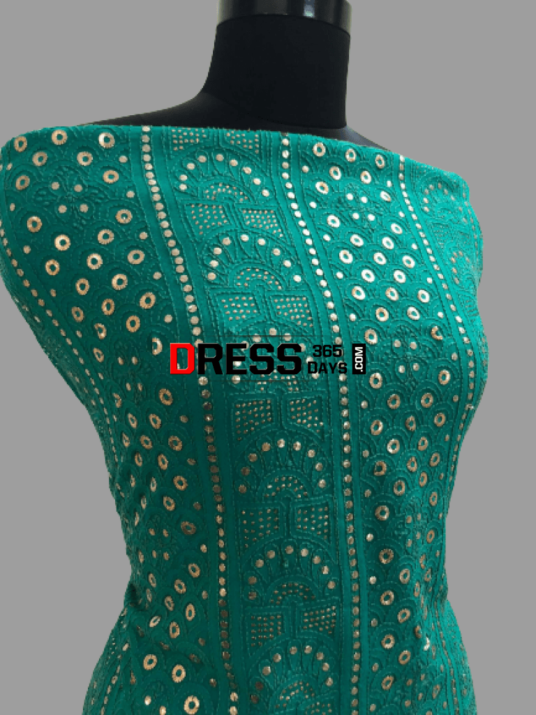 Bottle Green Ring Mukaish Lucknow Chikankari Suit Suits