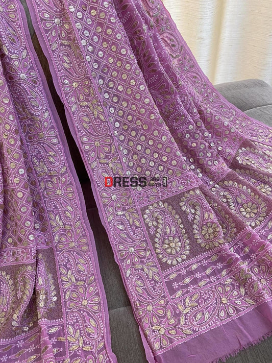 Bright Pink Chikankari Gota Patti Dupatta