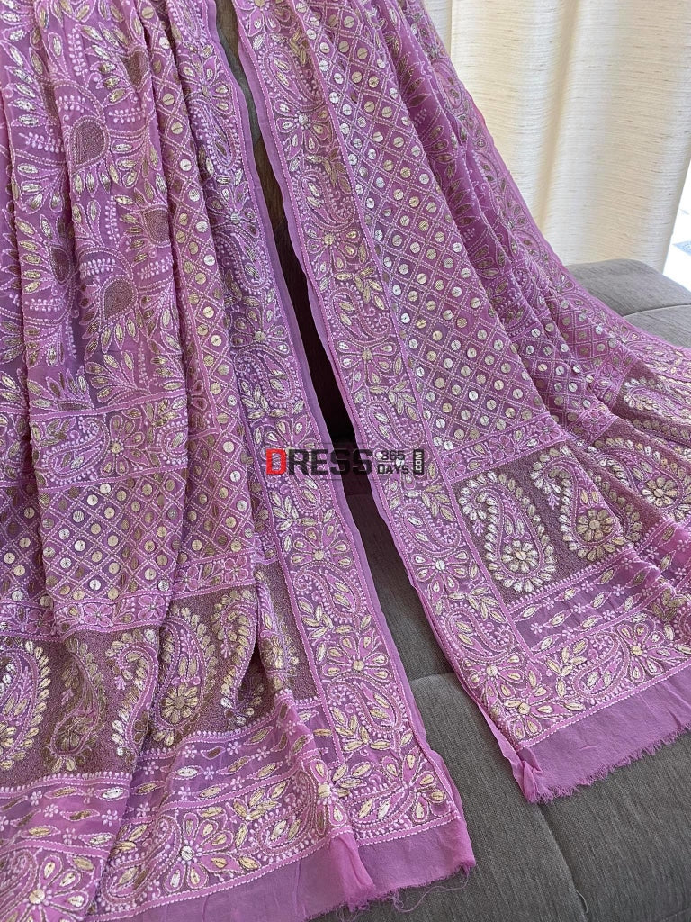 Bright Pink Chikankari Gota Patti Dupatta
