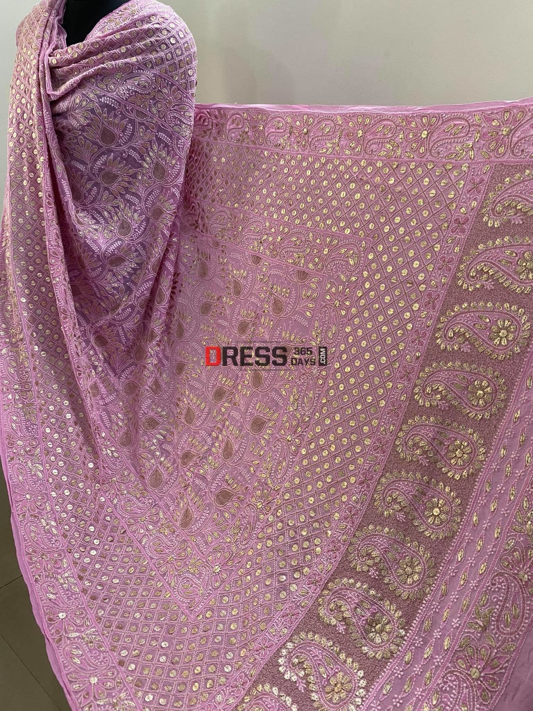 Bright Pink Chikankari Gota Patti Dupatta
