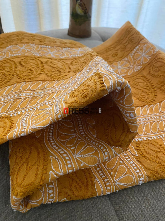 Brown Cotton Chikankari Kurti Fabric (Kurti Only)
