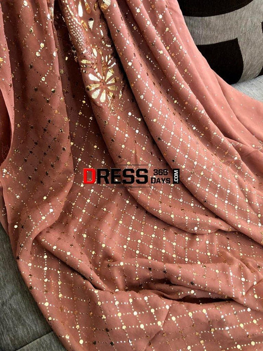 Brown Kamdani Work Suit Chikankari Suits