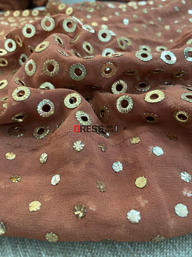 Brown Ring Mukaish Anarkali Suit Chikankari