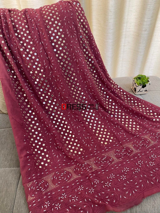 Burgundy Mirror & Pearl Chikankari Suit Suits