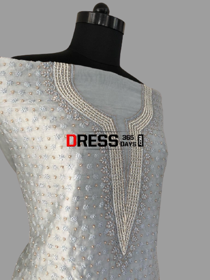 Chanderi Beads Aari Zari Chikankari Suit - Dress365days