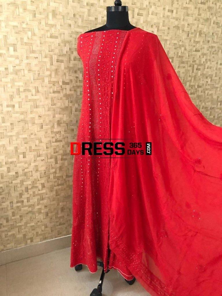 Chikankari Anarkali Suit With Golden Mukaish (Anarkali And Dupatta)