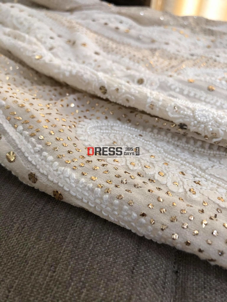 Chikankari Anarkali Suit With Mukaish/kamdani And Pearl