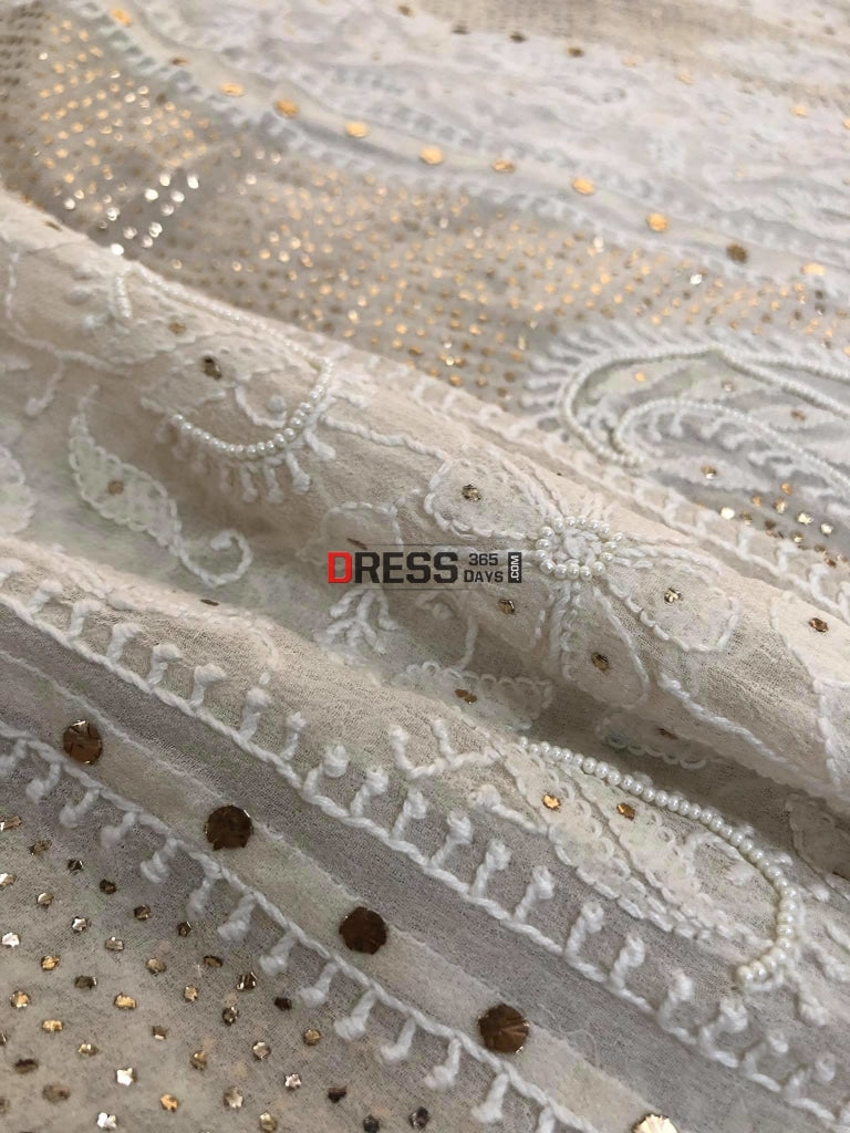Chikankari Anarkali Suit With Mukaish/kamdani And Pearl