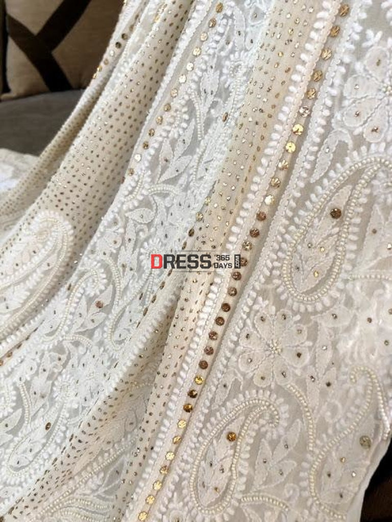 Chikankari Anarkali Suit With Mukaish/kamdani And Pearl