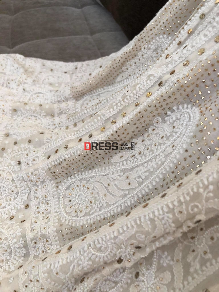 Chikankari Anarkali Suit With Mukaish/kamdani And Pearl