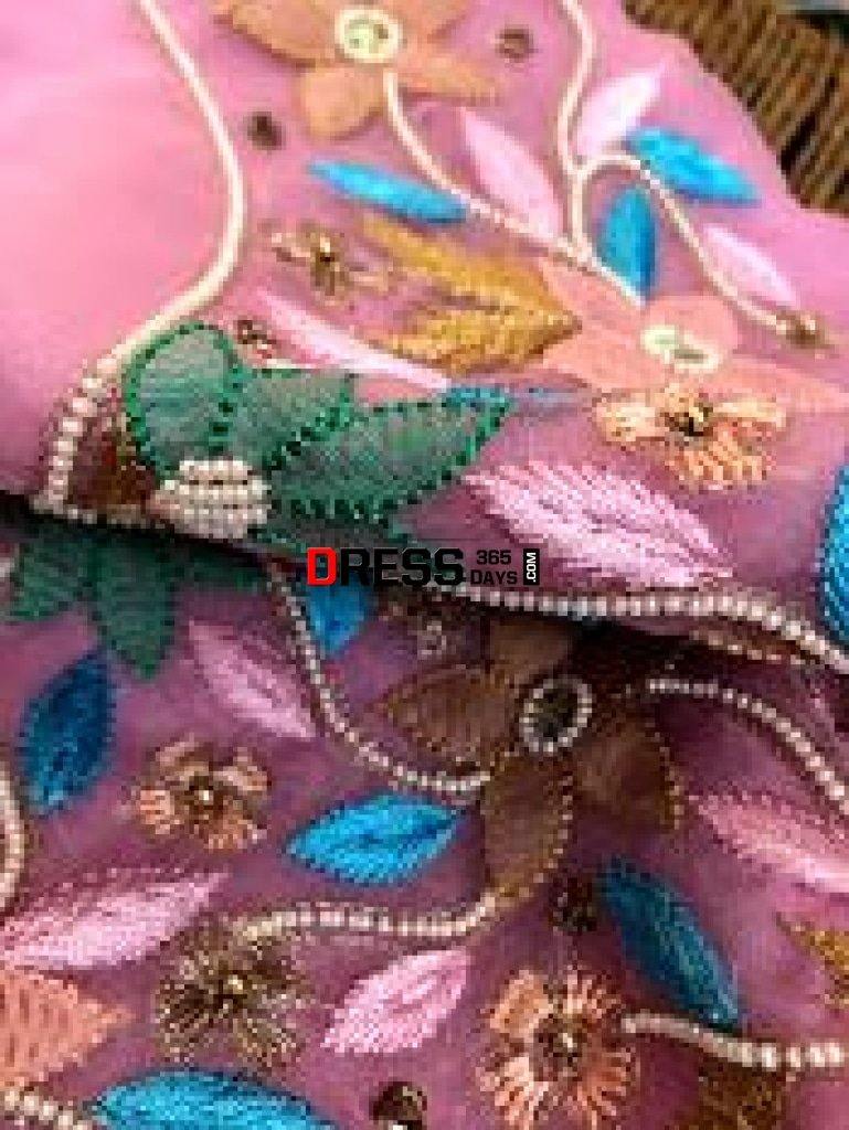 Chikankari And Beads Organza Kurti Fabric