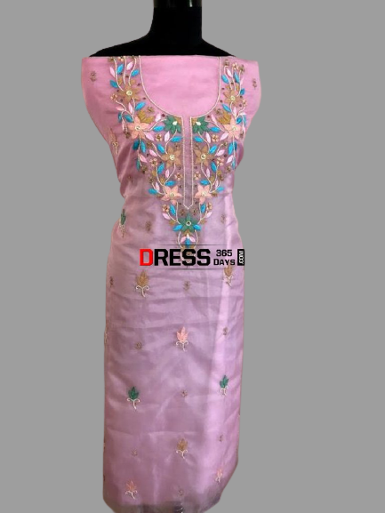 Chikankari and Beads Organza Kurti Fabric - Dress365days