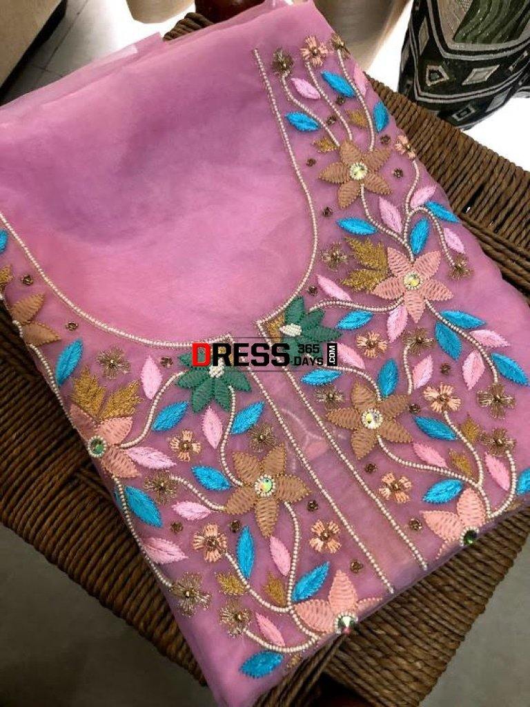 Chikankari And Beads Organza Kurti Fabric