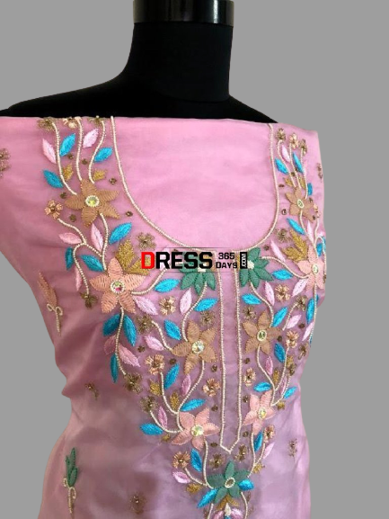 Chikankari and Beads Organza Kurti Fabric - Dress365days