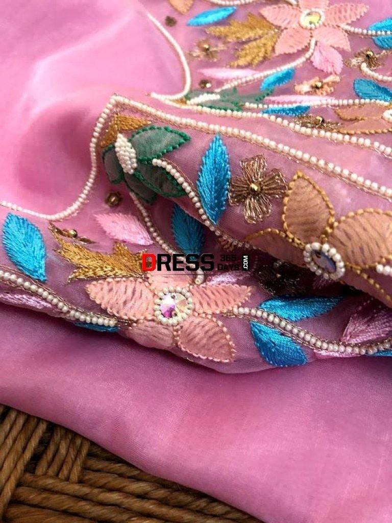 Chikankari And Beads Organza Kurti Fabric