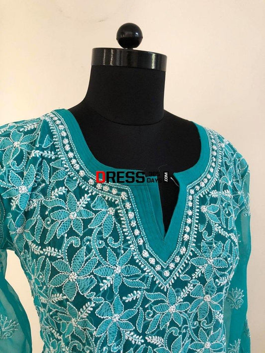 Chikankari Front And Back Georgette Top Tops