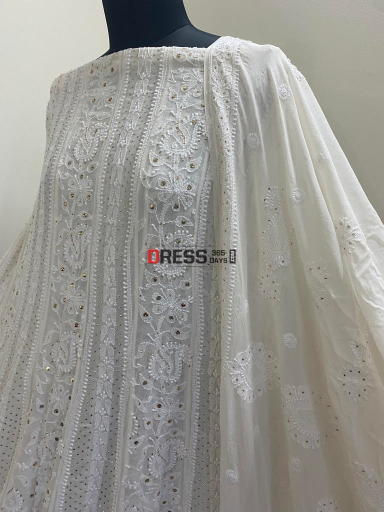 Chikankari Kamdani Anarkali & Hand Jaali Dupatta Suit Set