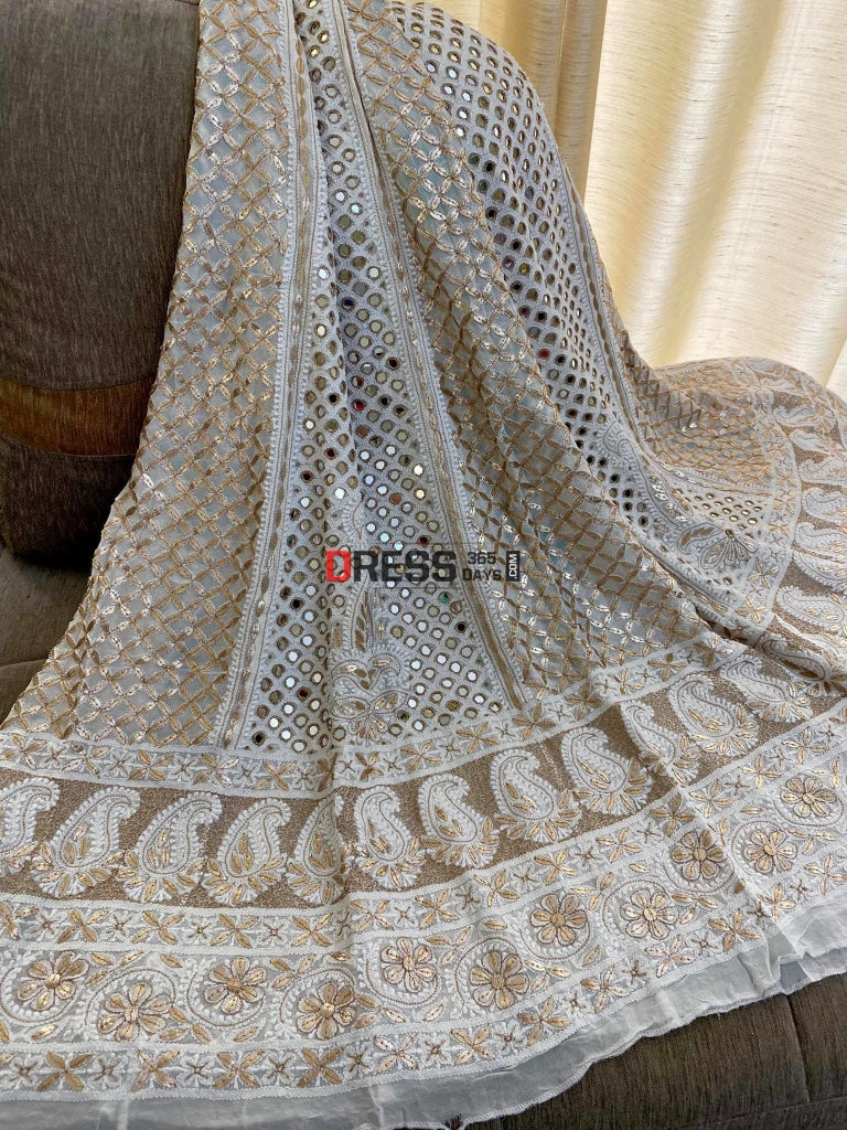 Chikankari Mirror & Gota Patti Lehenga Skirt (Only Skirt)