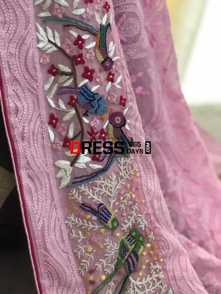 Chikankari Parsi Gara & French Knot Hand Embroidered Dupatta