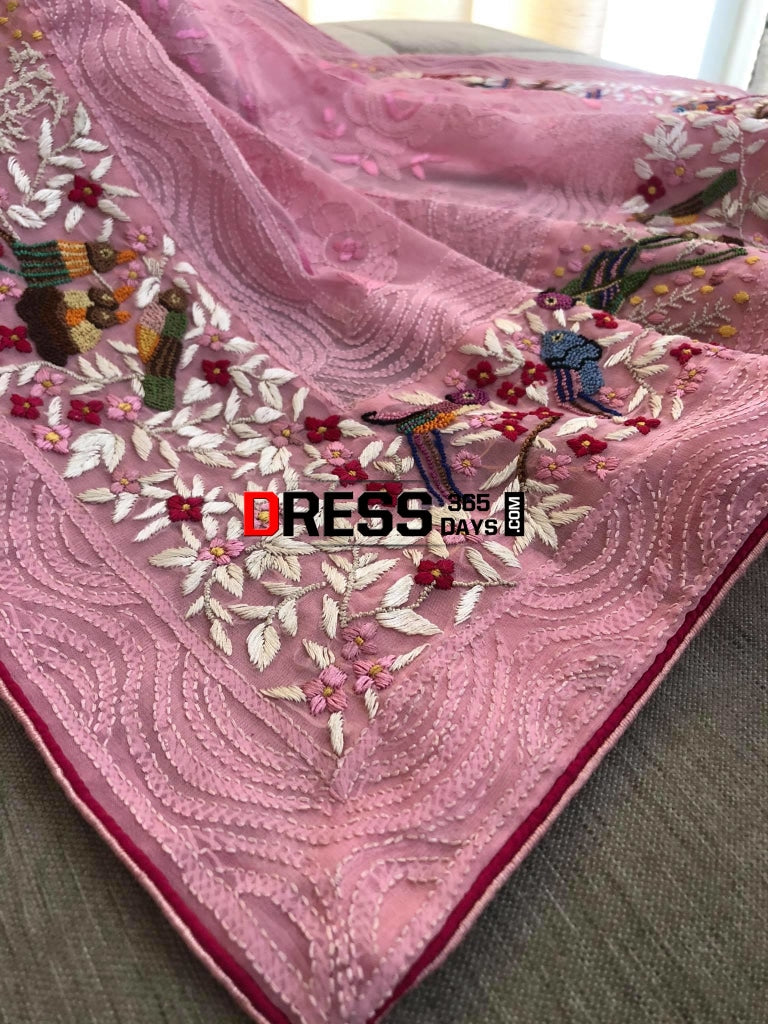 Chikankari Parsi Gara & French Knot Hand Embroidered Dupatta