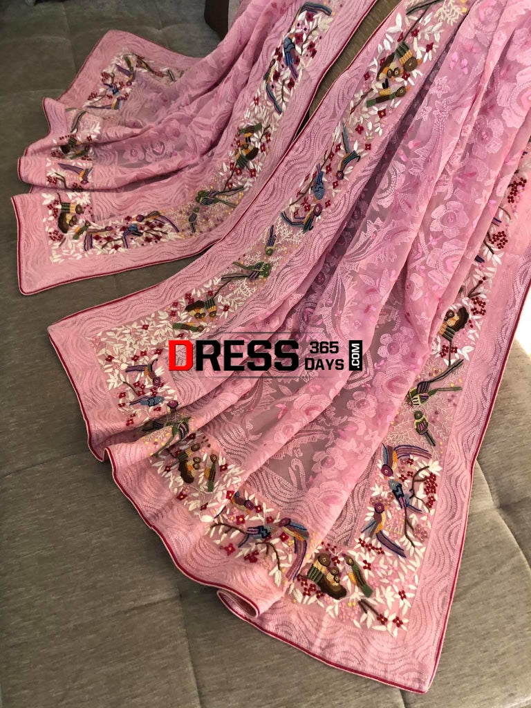 Chikankari Parsi Gara & French Knot Hand Embroidered Dupatta