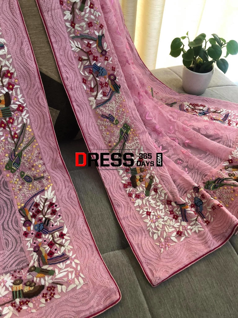 Chikankari Parsi Gara & French Knot Hand Embroidered Dupatta