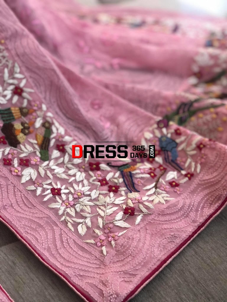 Chikankari Parsi Gara & French Knot Hand Embroidered Dupatta