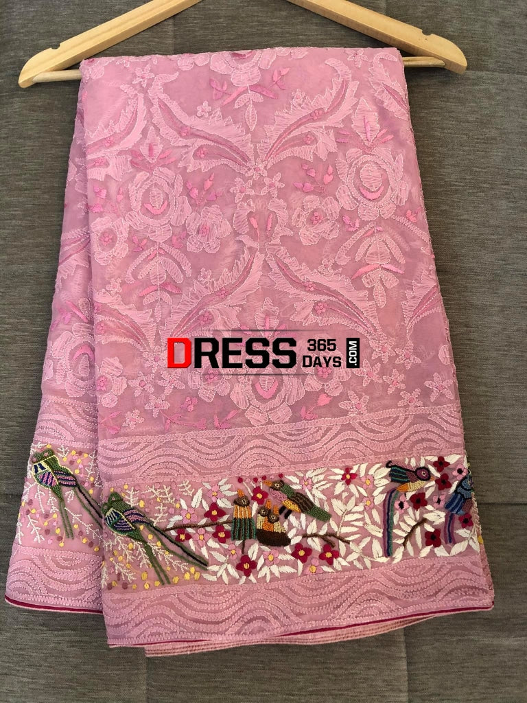 Chikankari Parsi Gara & French Knot Hand Embroidered Dupatta
