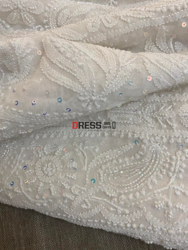 Chikankari & Pearl Cut Dana Hand Embroidered Saree