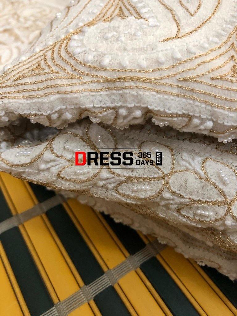 Chikankari Saree With Pearls Hand Jaali And Zari Work